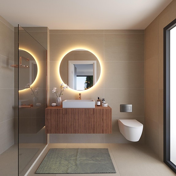 Moderne leilighet nær stranden | Spa, treningsrom og takbasseng | Parkering og bod