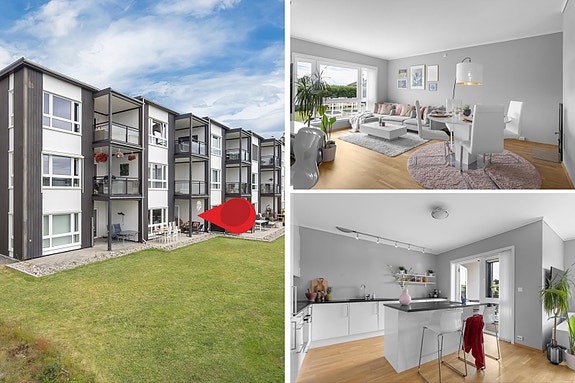 Lys og innnbydende 3-roms leilighet med attraktiv beliggenhet | Solrik uteplass | Garasjeplass | Heis | Barnevennlig, Kristiansand S