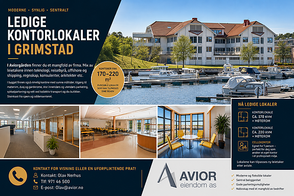 Moderne kontorlokaler sentralt ved sjøkanten i Grimstad til leie, Grimstad