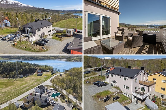 Mestervik i Malangen - Stor 2-mannsbolig med 3 leiligheter og rikelig med bodplass og garasje. Sentral beliggenhet. God utsikt og gode solforhold