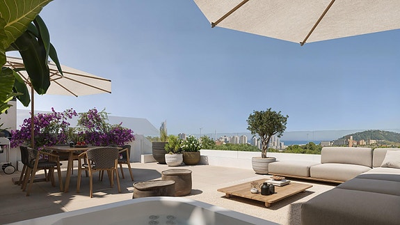 Ny leilighet med 3 soverom | 46 m² terrasse og havutsikt | Flotte fellesområder i Finestrat