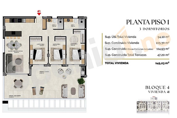 Ny leilighet med 3 soverom | 46 m² terrasse og havutsikt | Flotte fellesområder i Finestrat
