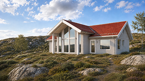 Illustrasjon av planlagt bolig. Enkelte elementer og detaljer kan avvike fra endelig leveranse.