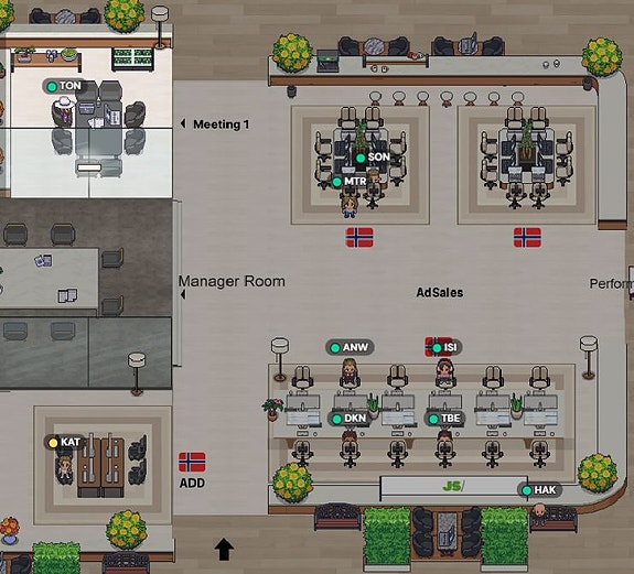 GatherTown-hos oss logger vi oss bokstavelig talt inn på kontoret.