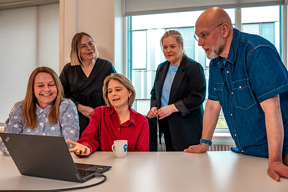 Kolleger i møte foran PC