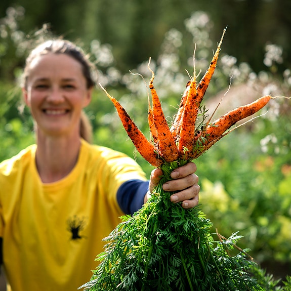 Tove, gartner, høster gulrøtter i hagen - og mye annet snadder