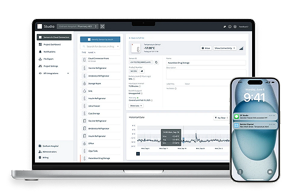 Analyze Insights
Get instant access to sensor data in our web application, Studio, via user-friendly dashboards for easy analysis.