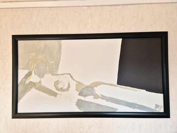 Stilig kunst signert Abstrakt maleri med svart farge ramme i fint stand