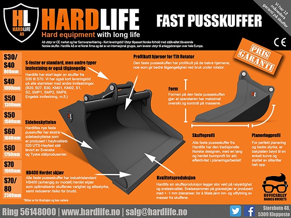 Hardlife Fast Pusseskuffe 1600mm, S60 2 of 6