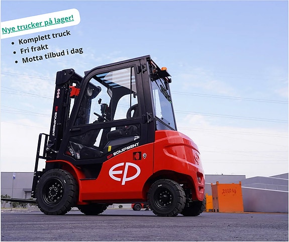 EP EP EFL 253 - FRI FRAKT - KAMPANJE! Elektrisk truck med 2500 KG kapasitet, lithium batteri, leveres komplett med cabin, sideskift og spreder på gafler. LAGERVARE