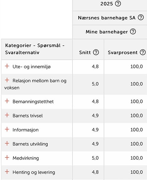 Nærsnes Barnehage har fått 4,9 i samlet score i foreldreundersøkelsen de siste årene