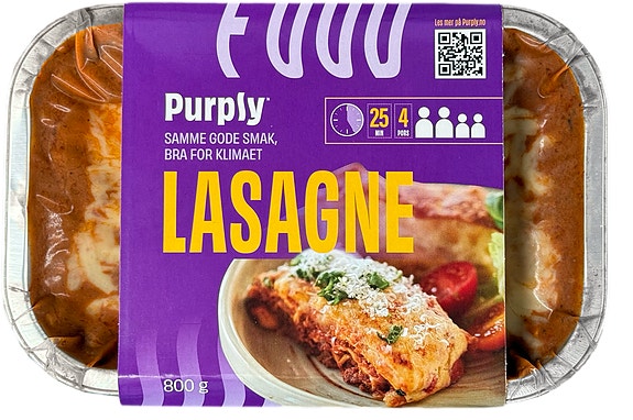 Lasagne med Purply er i salg hos Rema 1000 og Oda.