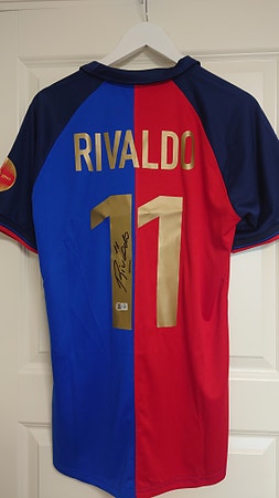 100% ekte Rivaldo autograf Barcelona fotballdrakt