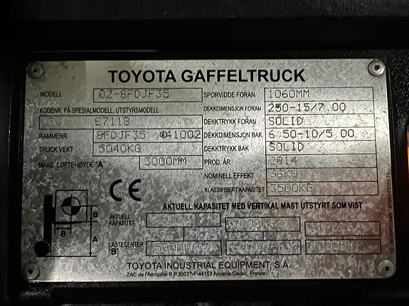 Toyota 02-8FDJF35 #Kun 2723 Timer# Sertifisert # Fri Løft 13 of 14