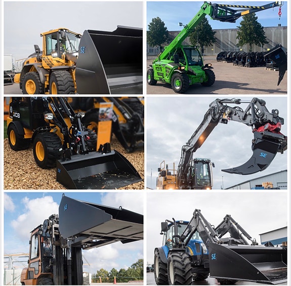 Skuffer, pallegafler, gaffelforlengere, adaptere, kranarm mm.