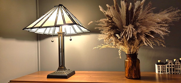 Som ny vintage antik retro stil Tiffany lampe stor med 2 pærer