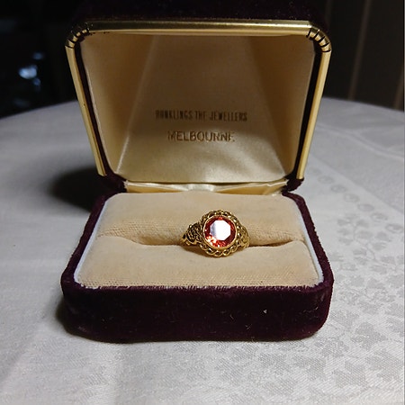 Spesiell Vintage 14k Gull ring Imperial Topaz str.54