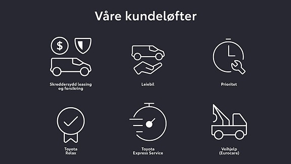 Vår suksessformel; enestående produkter kombinert med Toyotas kundeløfter og best på gode kundeopplevelser!
