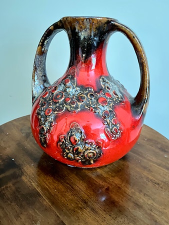 Større vintage fat lava fargerik vase