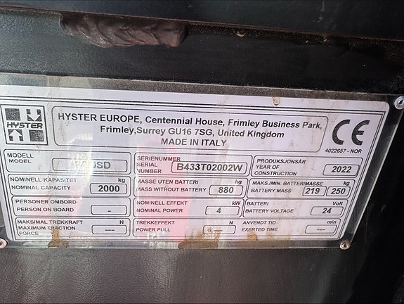 Hyster P2.0SD INITIAL LIFT  65981 8 of 8