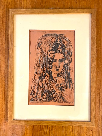 Norsk vintage kunst Vemund Vierhaug signert/nummerert i glass og ramme