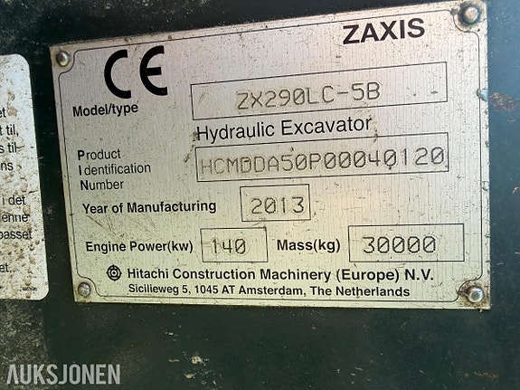 Hitachi ZX290LC-5B – 10 527T – TILTROTATOR – S70 – 2 SKUFFER – SERVICE FULGT 19 of 30