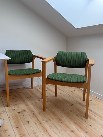 2x Retro / vintage Stokke - spisestoler, grønt stoff