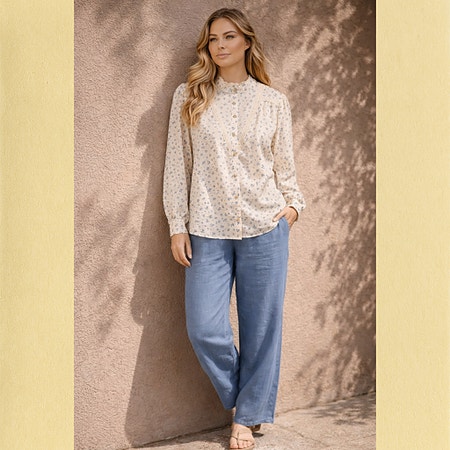 Vintage bluse str L/XL – oversized, romantisk med blonder og småblomster