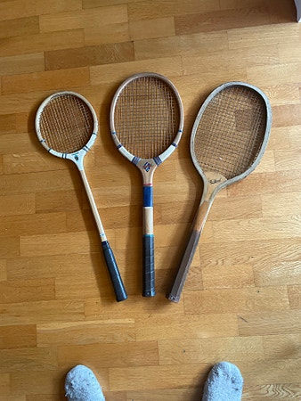 3 vintage tennisracketer i tre