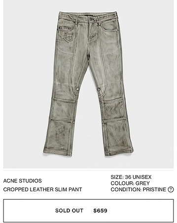 Acne Studios bukser dame skinn grå str. 32