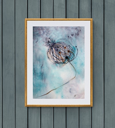 Akvarell original unik kunsthåndverk markblomst maleri fineart drøm veggkunst