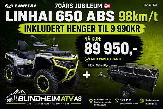 Linhai 650 abs/ krok varme sete 95km/t med henger