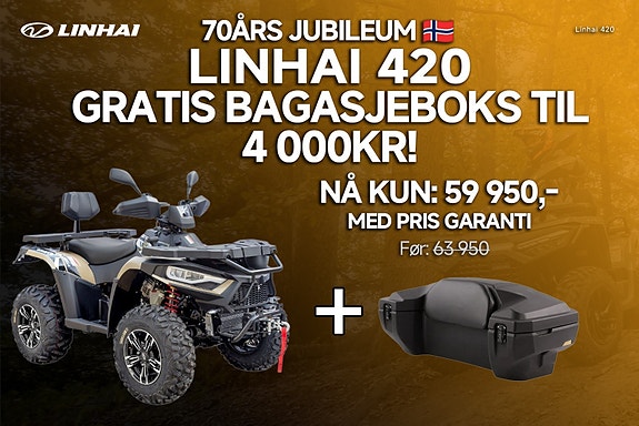 Linhai 70ÅRS JUBILEUM! Linhai 420 4x4 + GRATIS bagasjeboks (4 000 kr) – 59 950 kr!