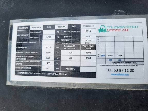 Mitsubishi FB16CPNT. FIN 3HJULING.-ALLE SERVICER FULGT OPP. 6 of 6