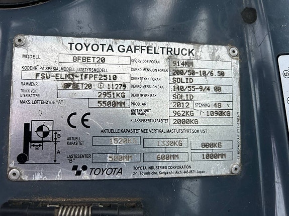 Toyota 8FBET20 10 of 10
