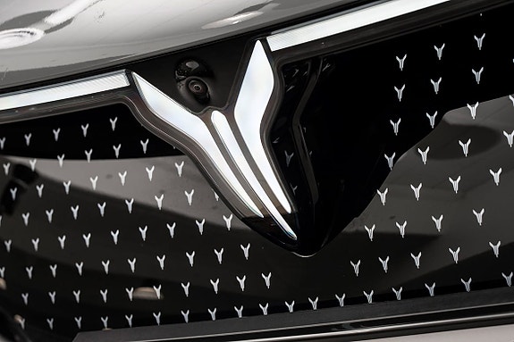 Detaljbilde av karakteristisk grill som underbygger kraftfull design.