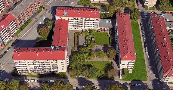 Flyfoto av eiendommen Sars' gate 31 A til P