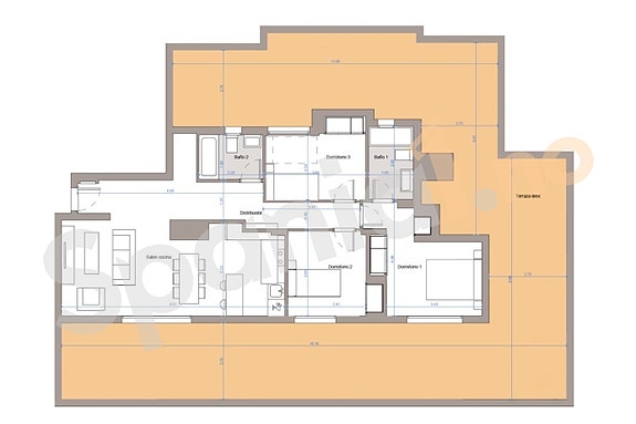 Penthouse med 109 m² terrasse – 2 minutters gange fra stranden – sjøutsikt og nær golf