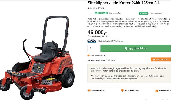 TRAKTOR KLIPPER Sitteklipper Jade Kutter 17hk 106cm 19 of 23