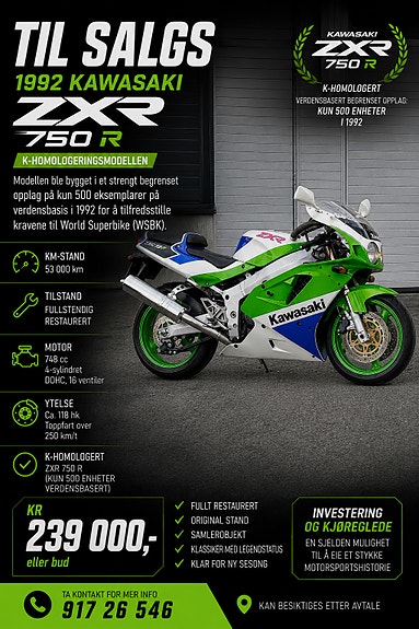 Til salgs: Kawasaki ZXR 750 R (ZX750-K) - 1992 | FINN.no