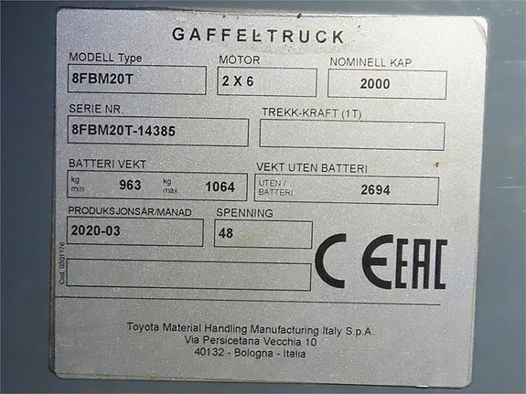 Toyota 8FBM20T 4 of 4