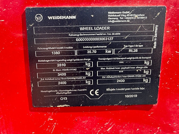 Weidemann 1380 Classic/Nye dekk/Euro/Høy løftehøyde 3,2m/Lavt tårn/3/4 funksjon 10 of 10