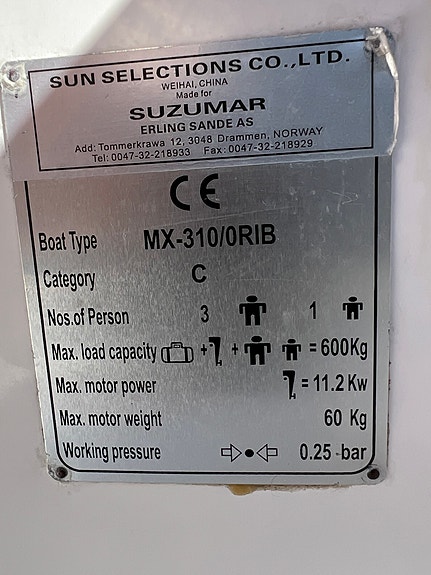 Suzumar MX310 2019 pent brukt som jolle til seilbåt. 6 of 9