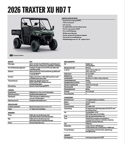 Can-Am Traxter XU HD7 DPS 2026 – Traktorregistrert 60 km/t – Kl. B 4 of 4