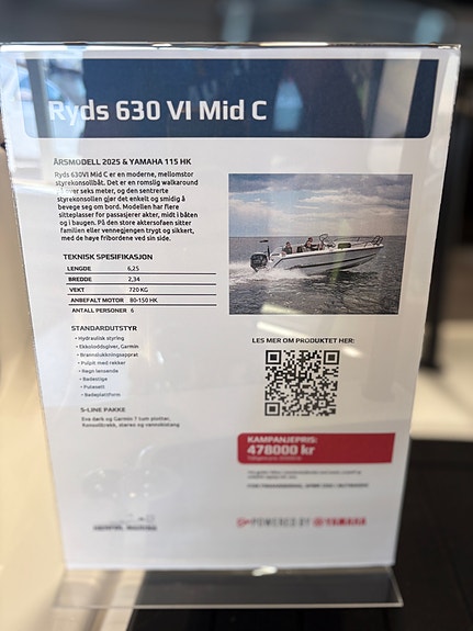 Ryds 630 VI 2025 modell med Yamaha 115 hk - Fabrikkny båt med S-Line pakke 18 of 18