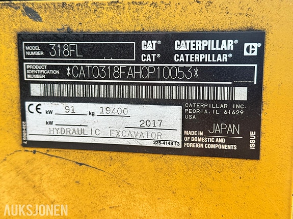 Cat 318FL gravemaskin – 2017 – ca. 4 500 timer – reparasjonsobjekt 21 of 30