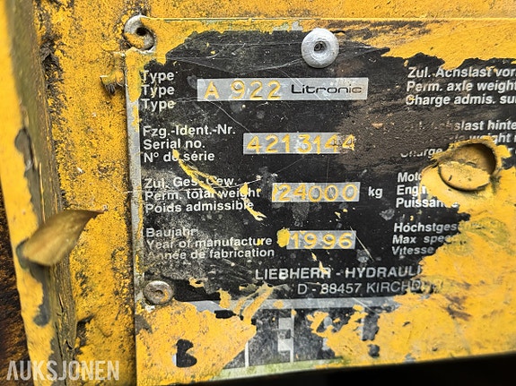 Liebherr A922 Litronic hjulgraver 1996 materialhåndteringsmaskin 10 of 30