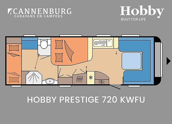 Hobby 720 KWFU Prestige Familievogn med køysenger på egen rom, 3 of 28