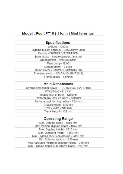 Fodit FT10 - 1 tonn Minigraver 3 of 8