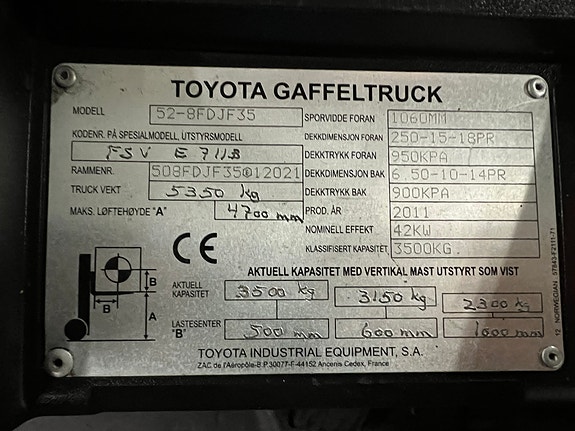 Toyota 52-8FDJF35  #Fri løft# Løftehøyde 4,7 meter # 13 of 15